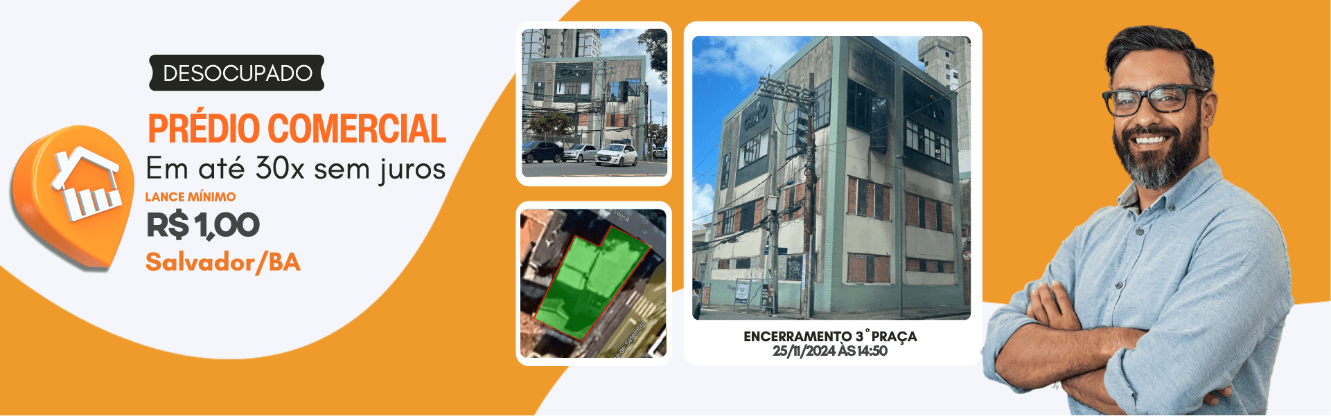 Prédio Comercial DESOCUPADO com 3 andares, próximo ao mar, Largo da Vitória, Salvador/BA